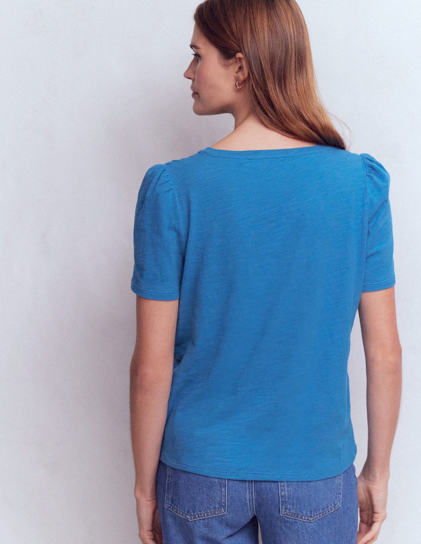 Flammgarn-T-Shirt mit V-Ausschnitt-Vallarta Blue