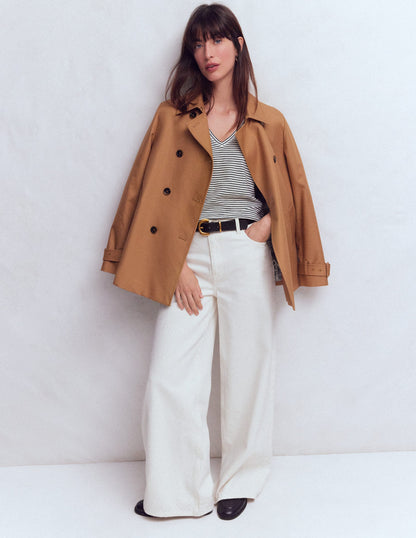 T-shirt flammé à col V-Ivoire, rayé bleu marine-5