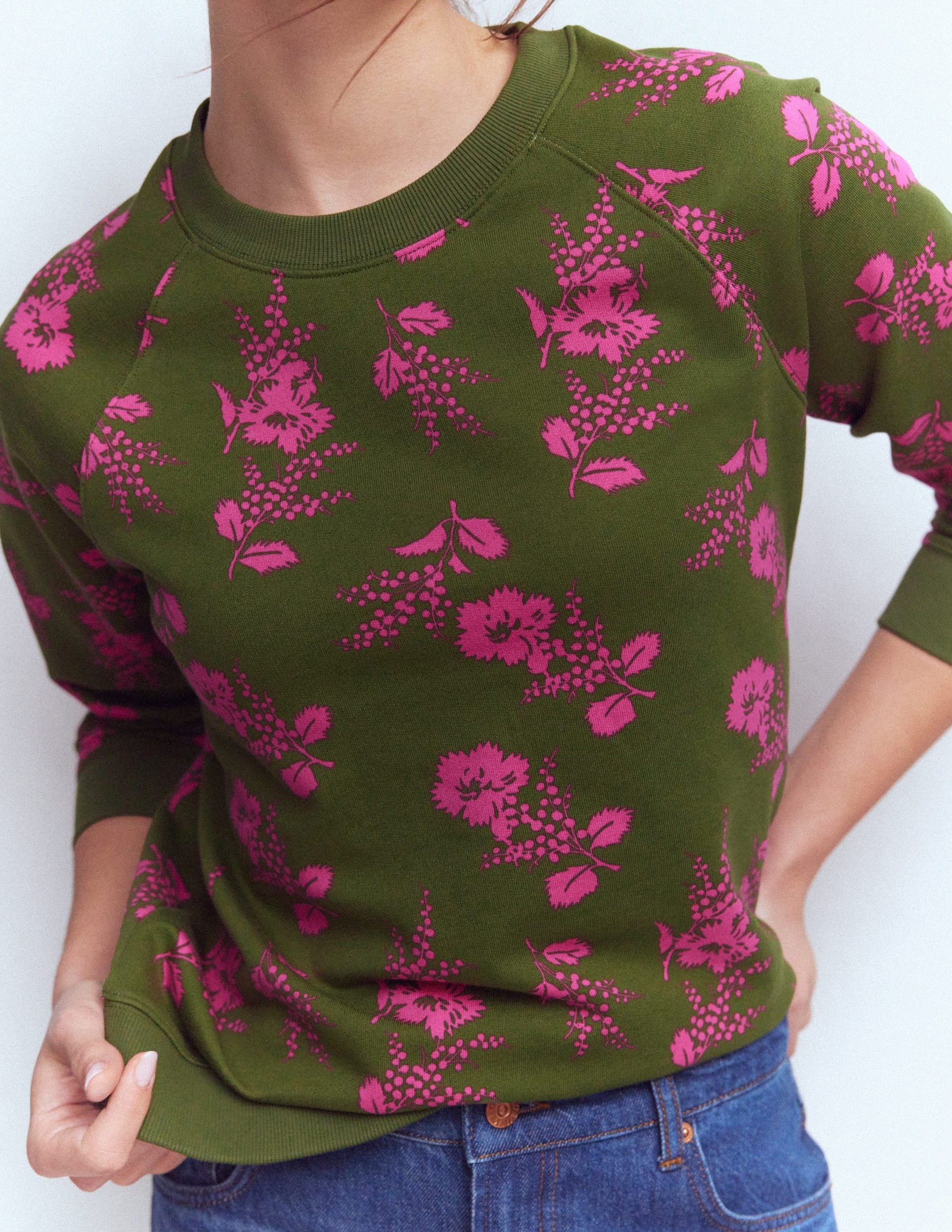 Sweat Rosa à imprimé-Éphémère, motif Blossomy Sprig moyen-2