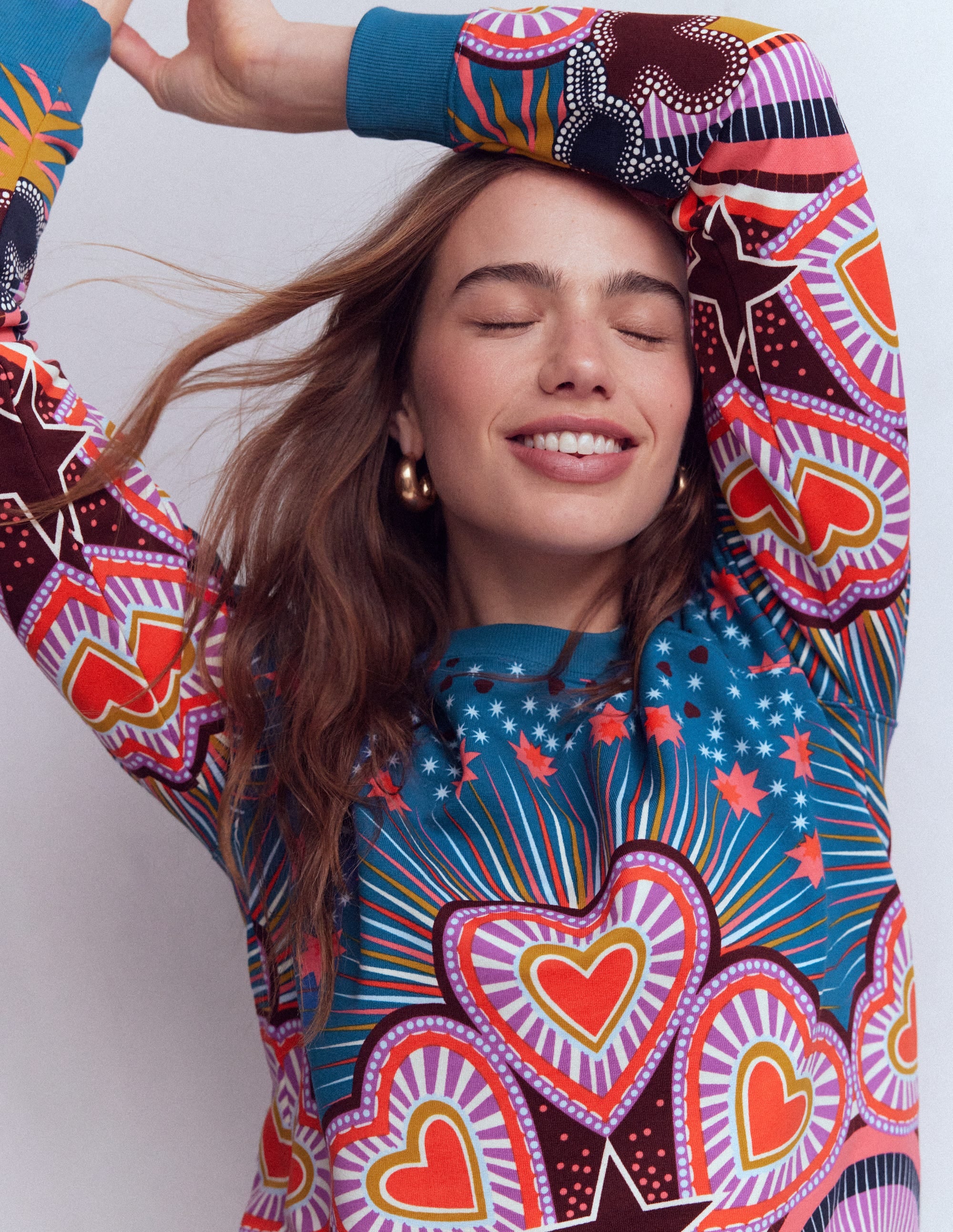Rosa Bedrucktes Sweatshirt-Bunt, Sternenexplosion Herz - Image 1
