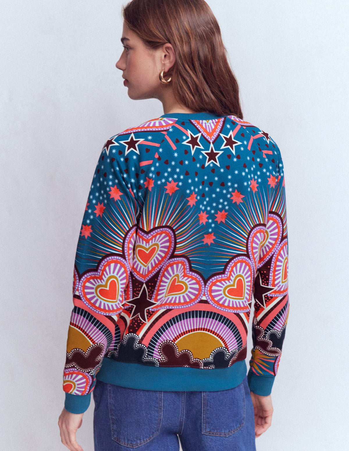 Rosa Bedrucktes Sweatshirt-Bunt, Sternenexplosion Herz - Image 3
