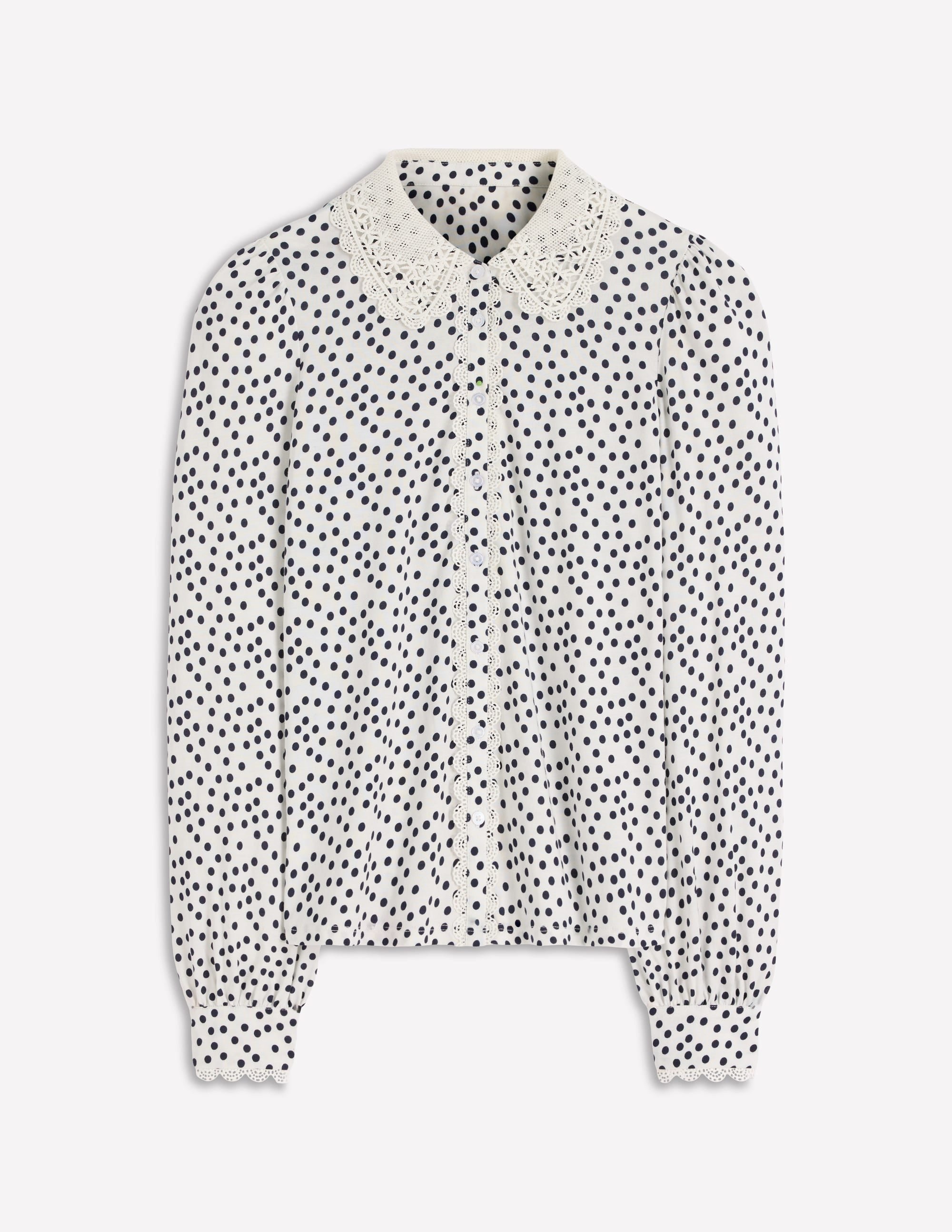 Bluse mit Spitzenkragen-Naturweiß, Gemalte Tupfen - Image 4