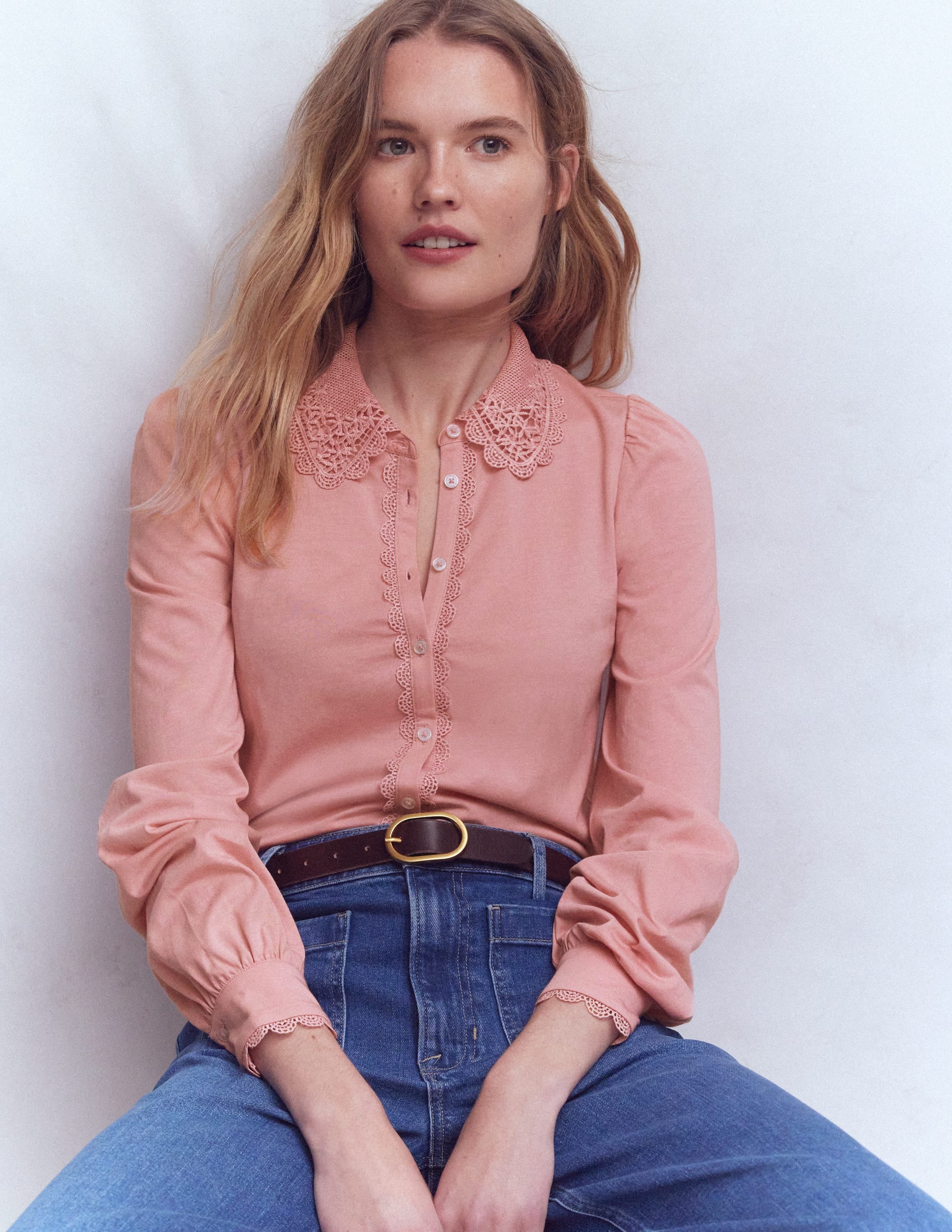 Bluse mit Spitzenkragen-ROSA - Image 1