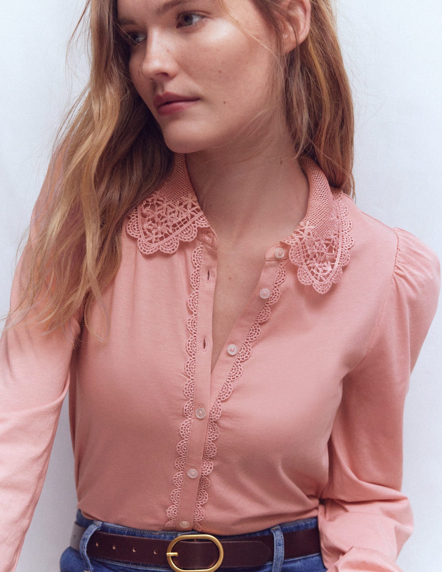 Bluse mit Spitzenkragen-ROSA