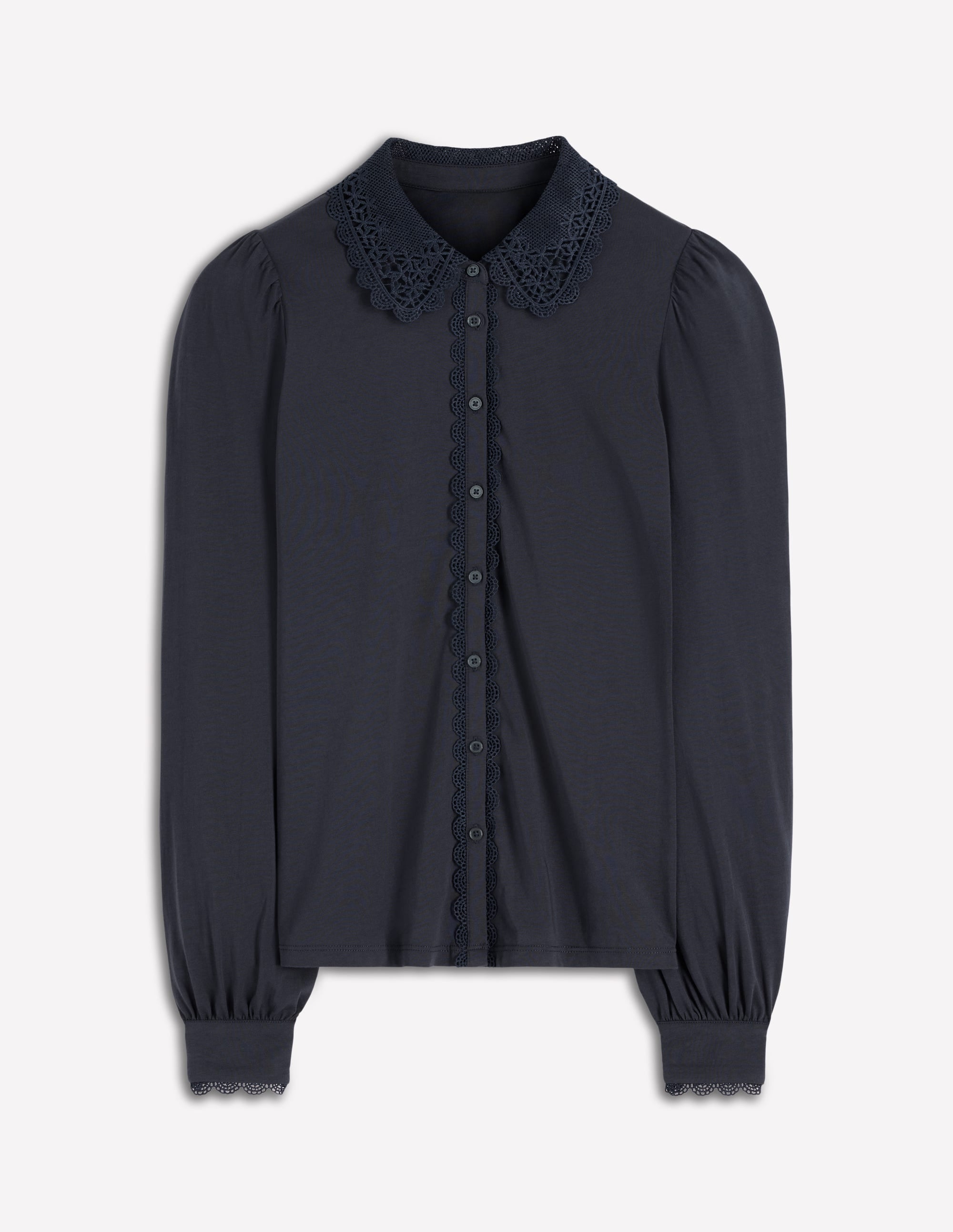Bluse mit Spitzenkragen-Marineblau - Image 4