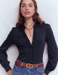 Bluse mit Spitzenkragen-Marineblau