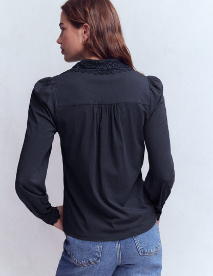 Bluse mit Spitzenkragen-Marineblau-3