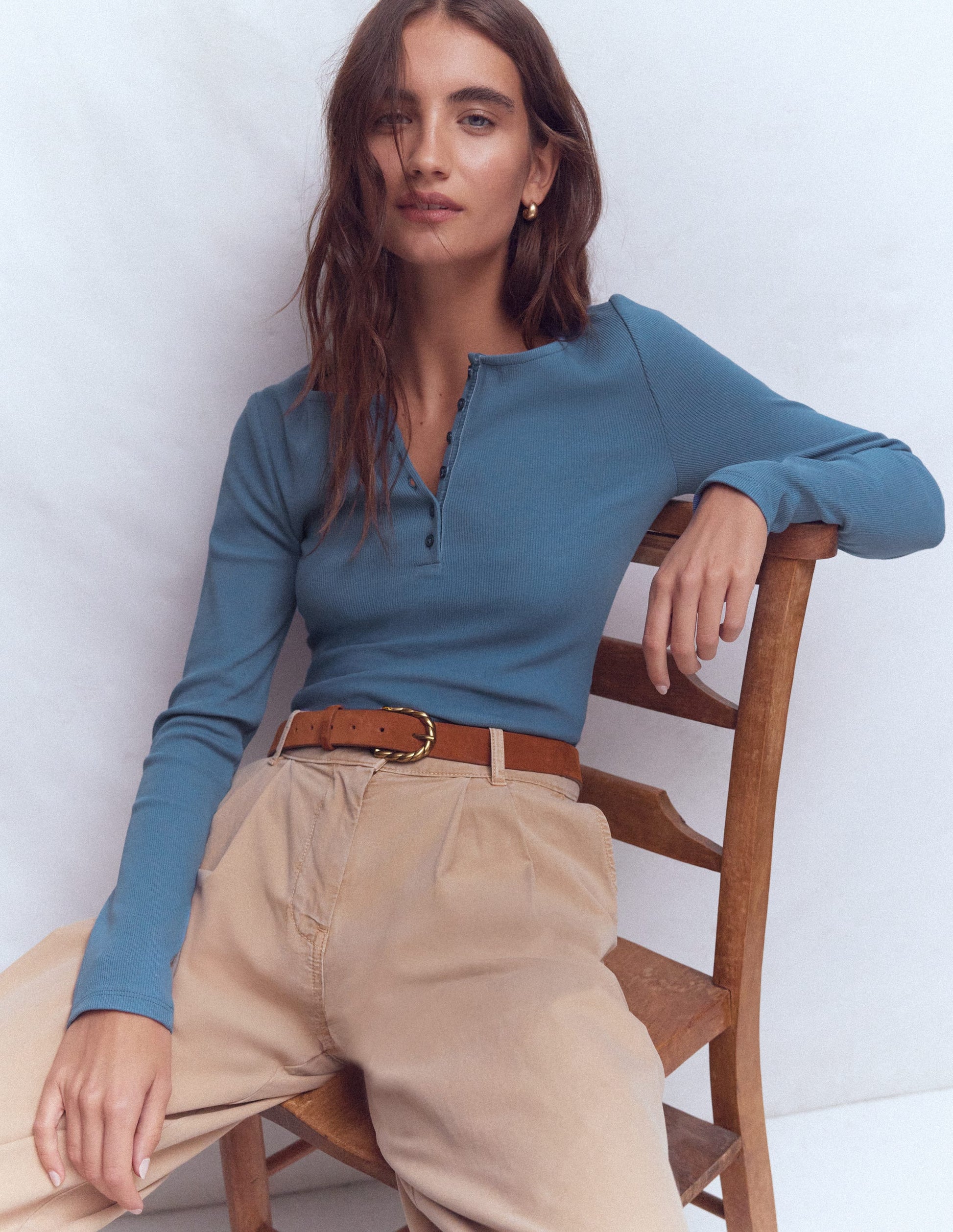 Top col tunisien côtelé-Bleu capitaine-1