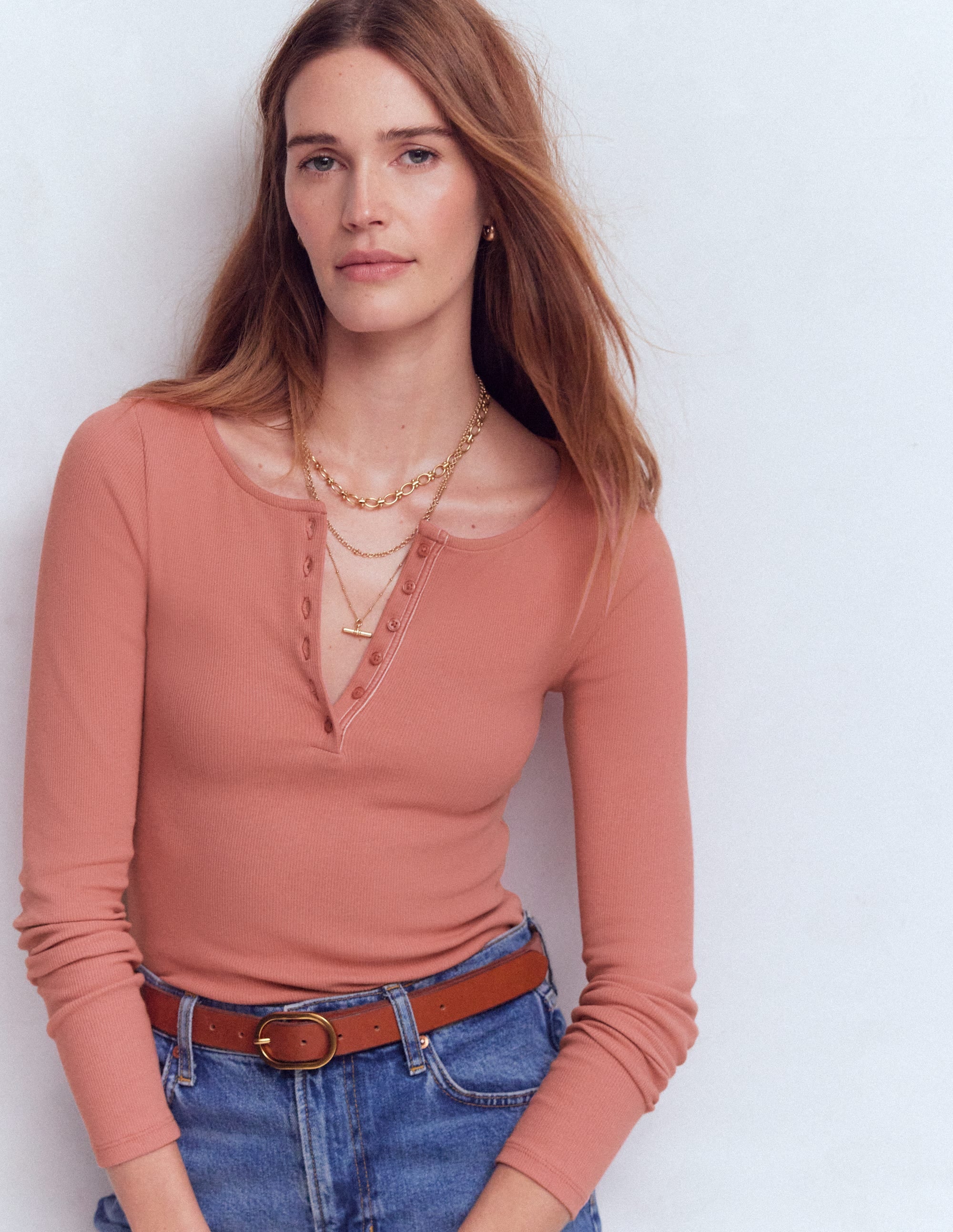 Rib Henley-Vintage Rose - Image 1