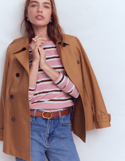 Olivia Langärmliges Bretonshirt-Kirschblütenrosa und Rotbraun Streifen-1