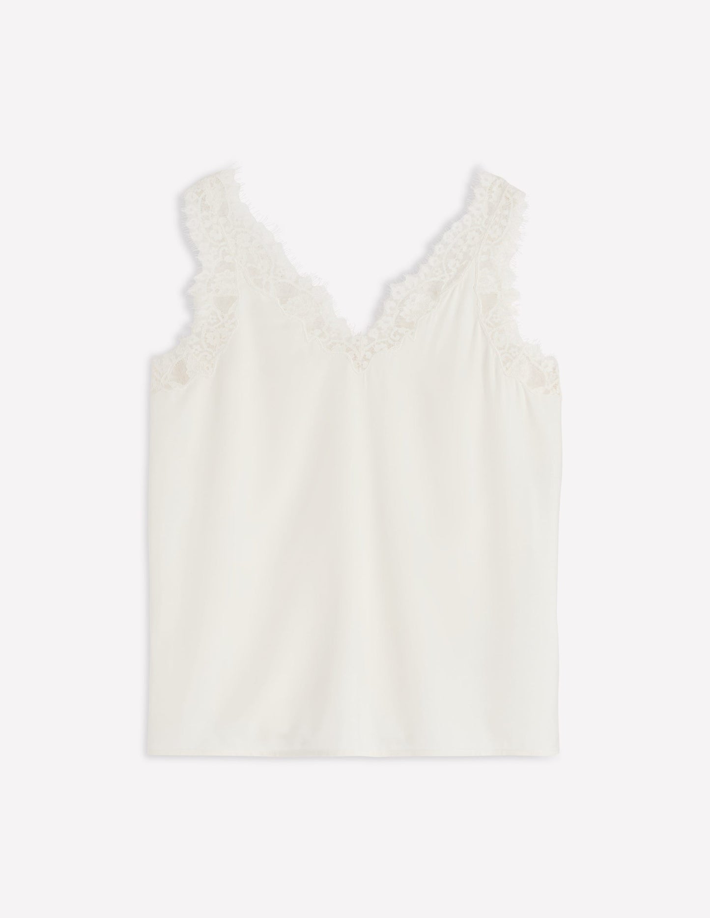 Silk-blend Lace Trim Cami Top-Ivory