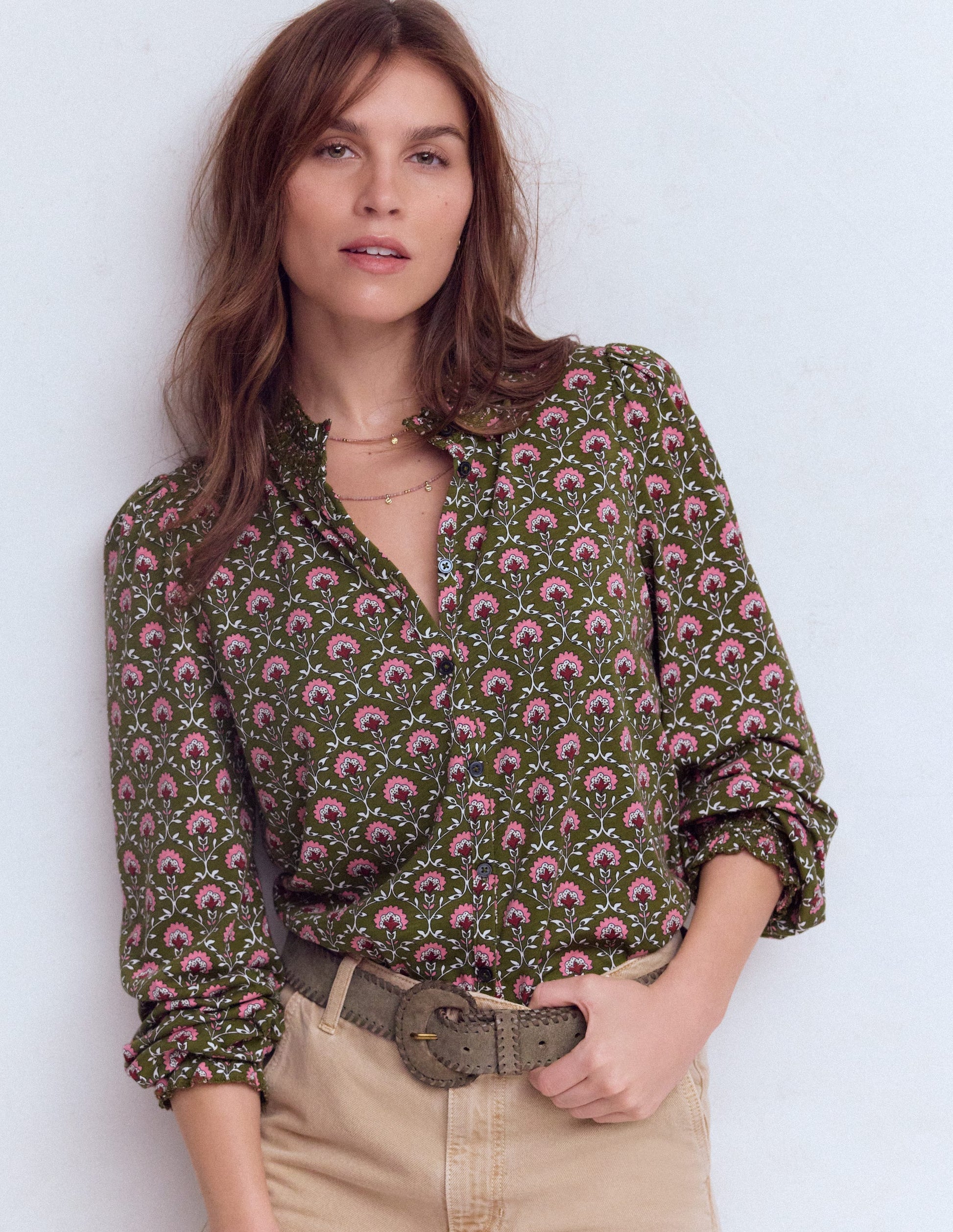 Effie Hemd mit gesmokten Details-Eintagsfliege, Blumengitter-1