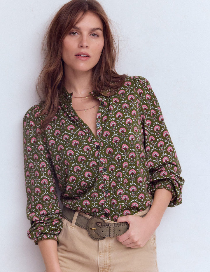 Effie Hemd mit gesmokten Details-Eintagsfliege, Blumengitter