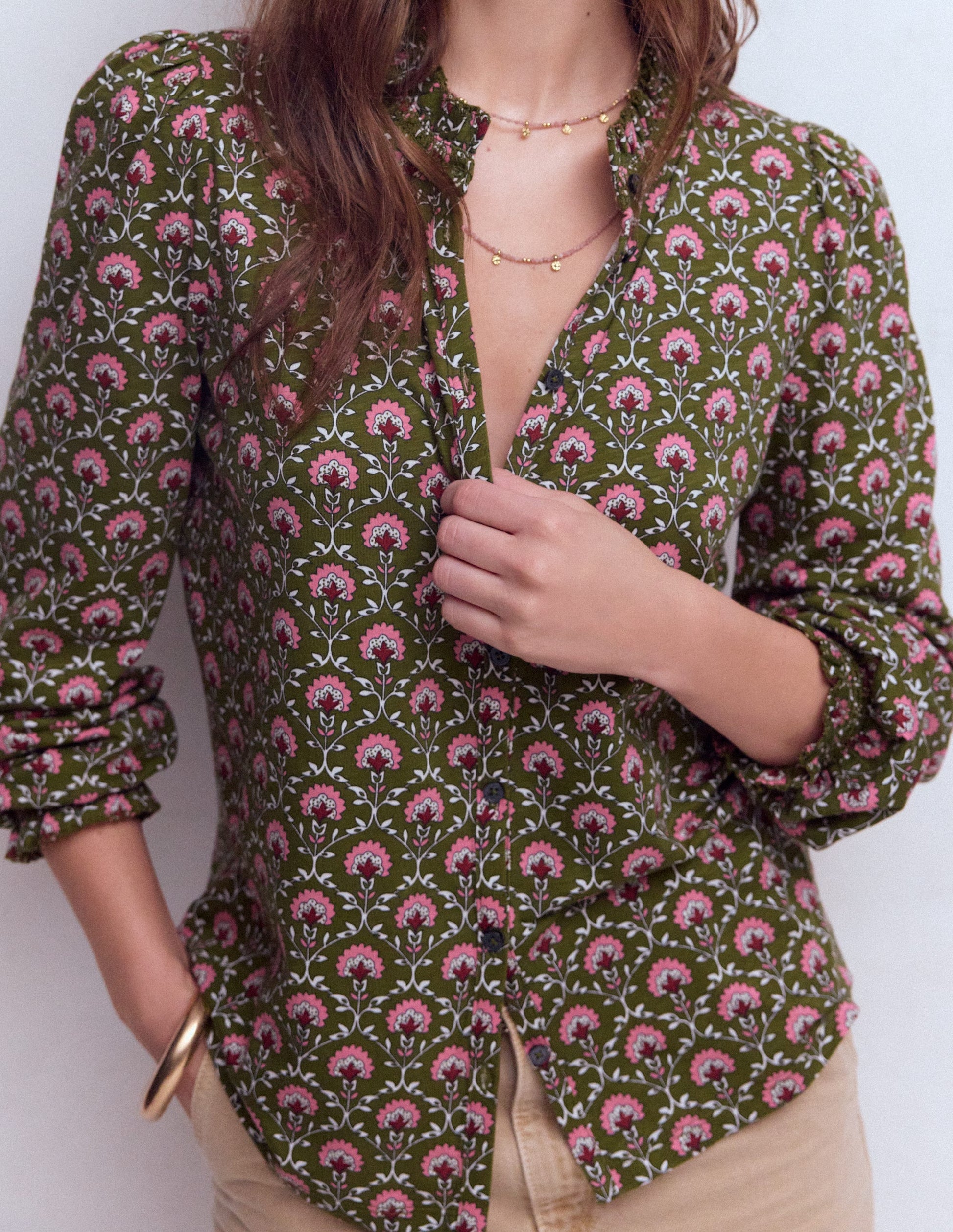 Effie Hemd mit gesmokten Details-Eintagsfliege, Blumengitter-2