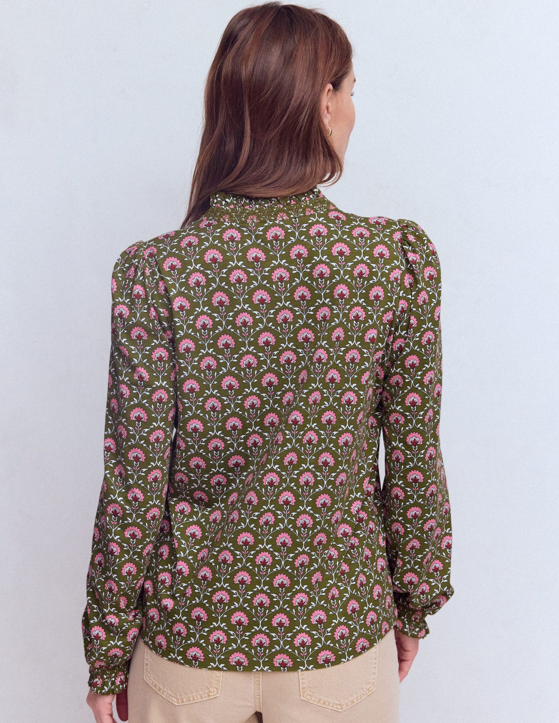 Effie Hemd mit gesmokten Details-Eintagsfliege, Blumengitter-3