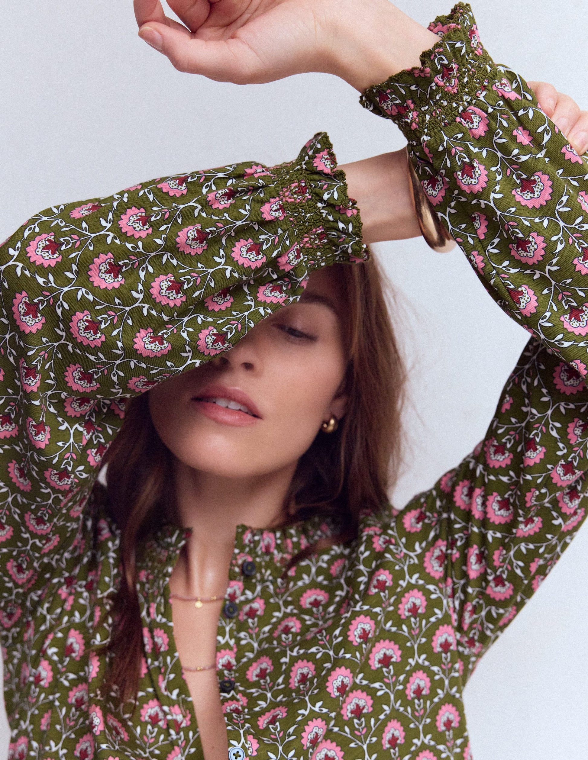 Effie Hemd mit gesmokten Details-Eintagsfliege, Blumengitter-4