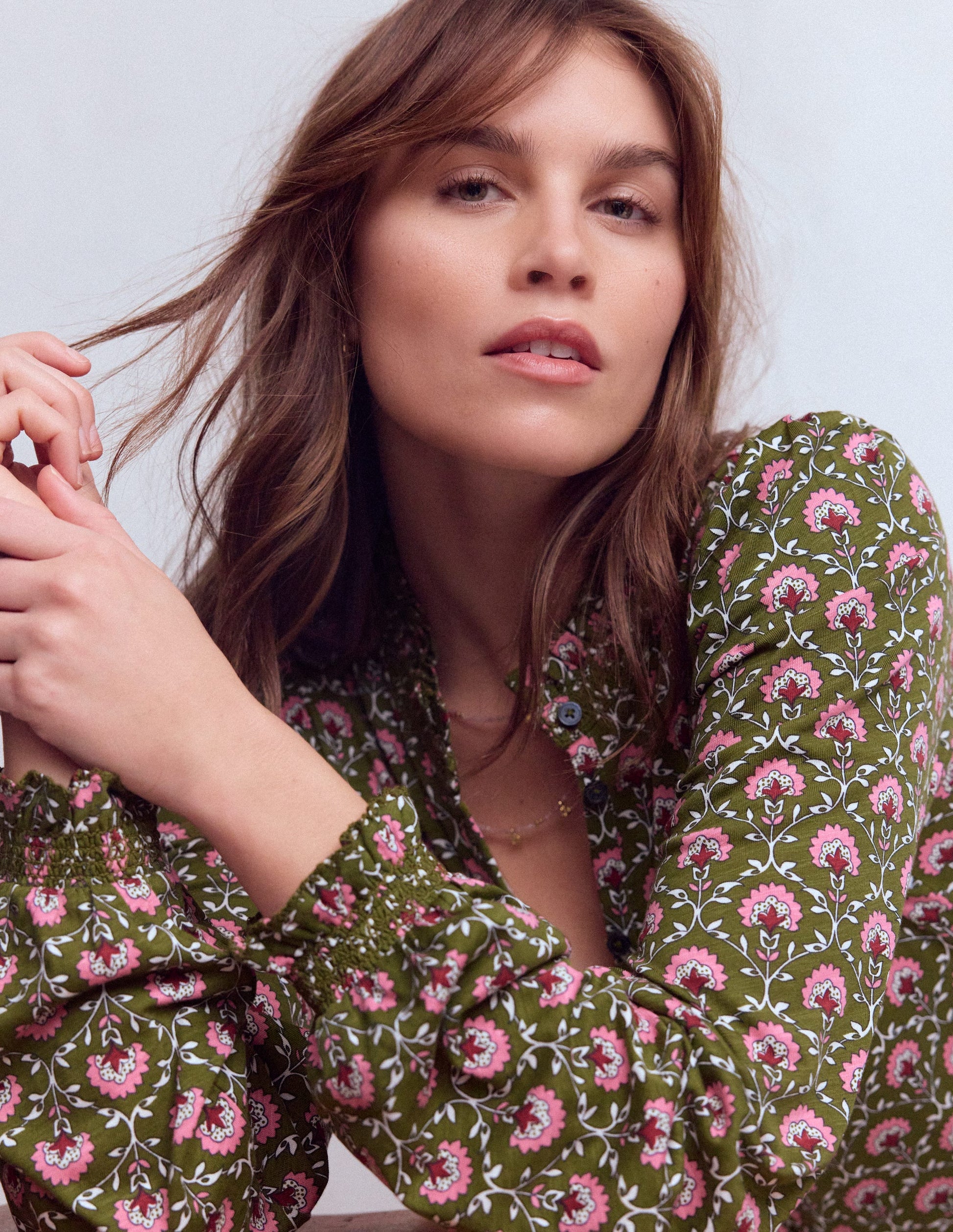 Effie Hemd mit gesmokten Details-Eintagsfliege, Blumengitter-5