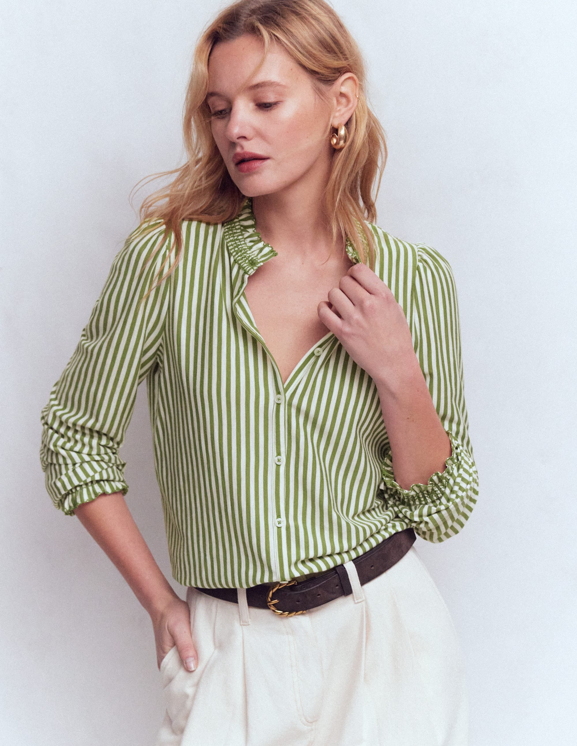 Chemise Effie à smocks-Rayé aneth - Image 1