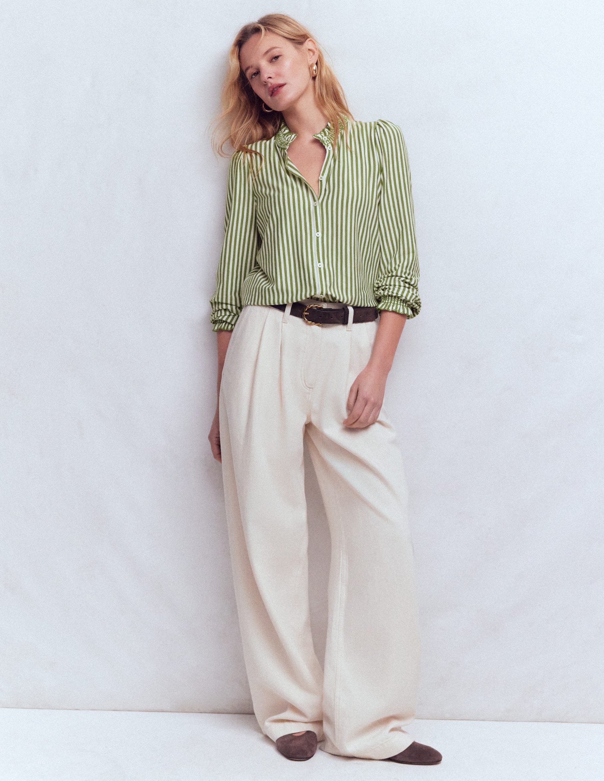 Chemise Effie à smocks-Rayé aneth-5