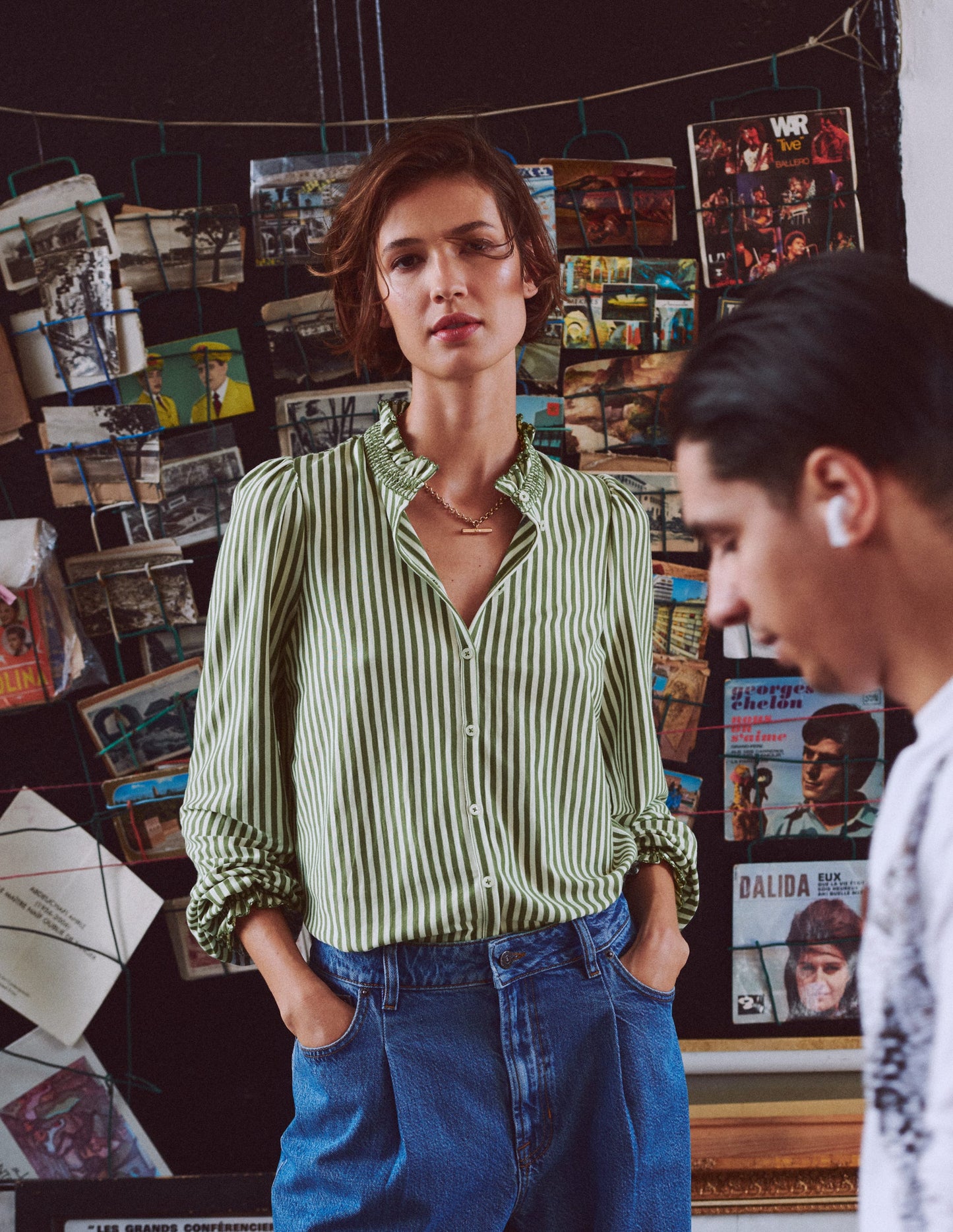 Chemise Effie à smocks-Rayé aneth