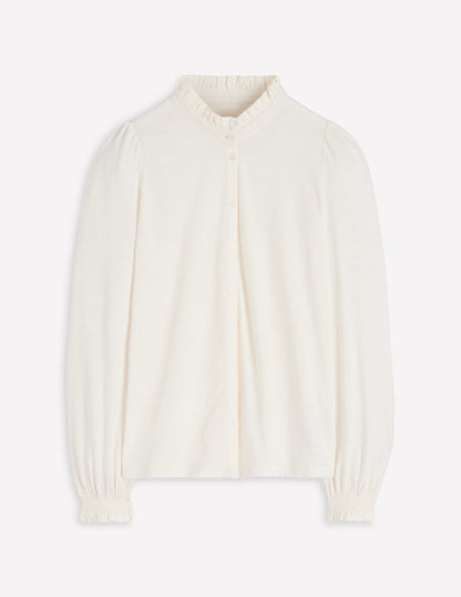 Effie Smocked Detail Shirt-Ivory-5