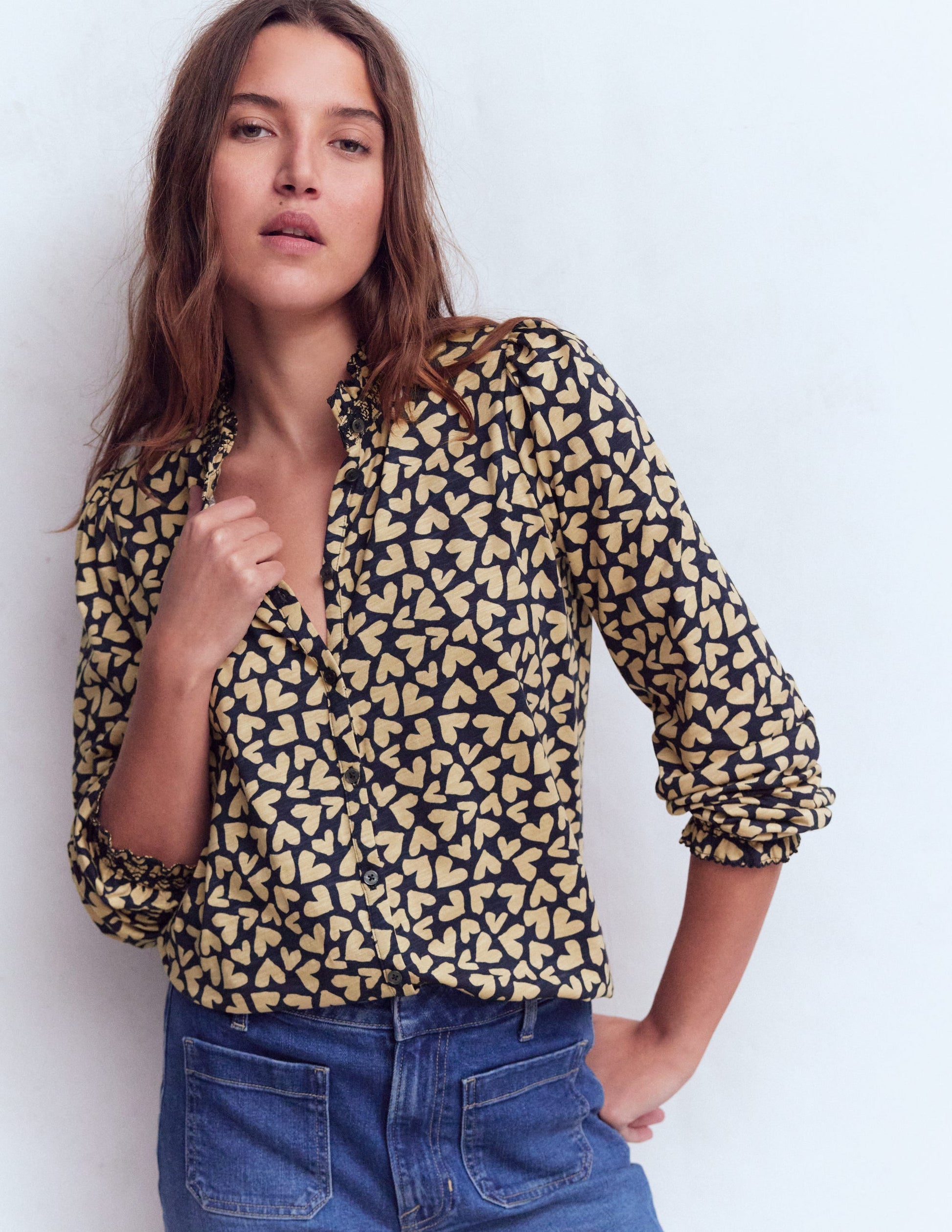 Effie Hemd mit gesmokten Details-Navy, Herzen-5