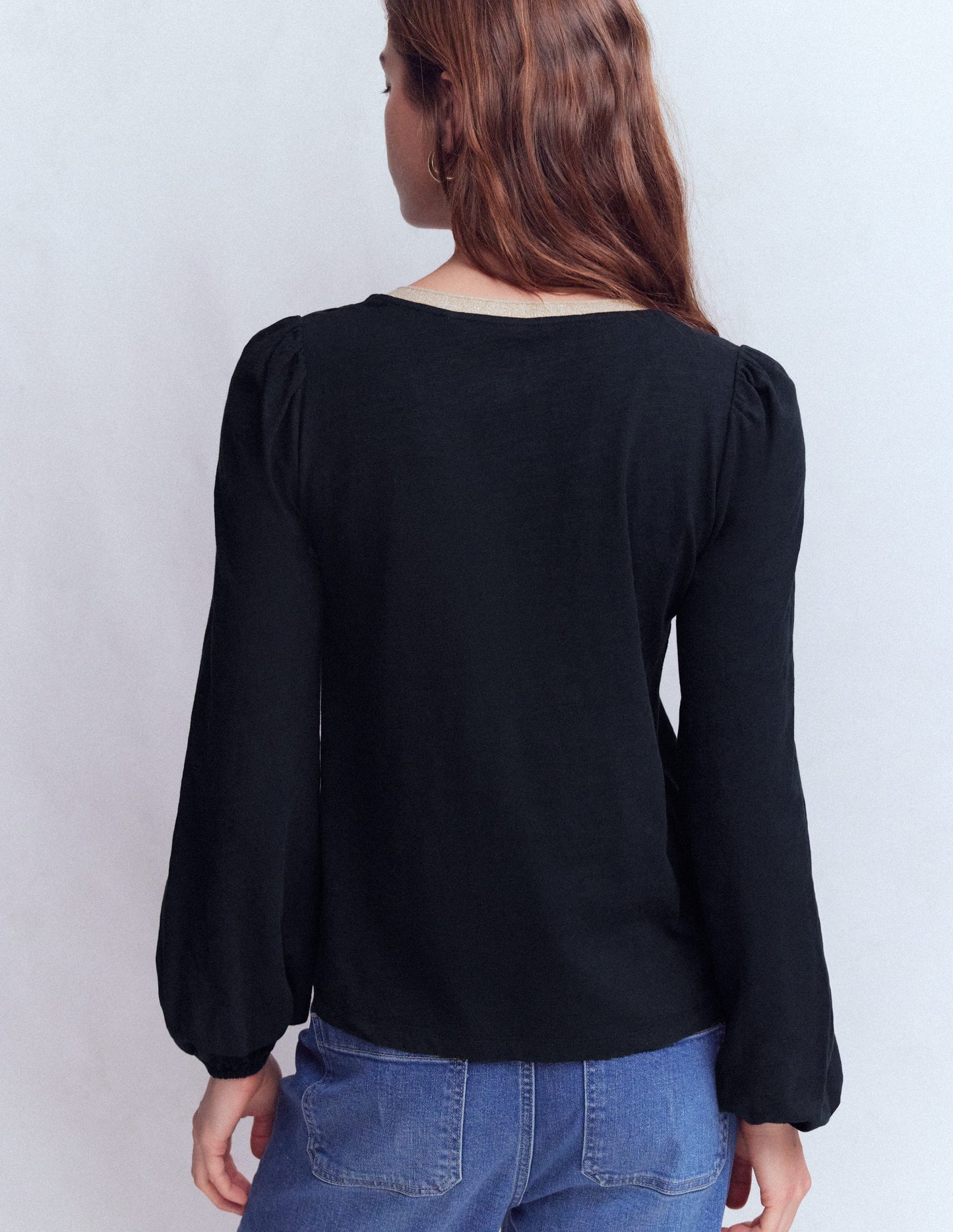 Oberteil mit Metallic-Besatz am V-Ausschnitt-Marineblau