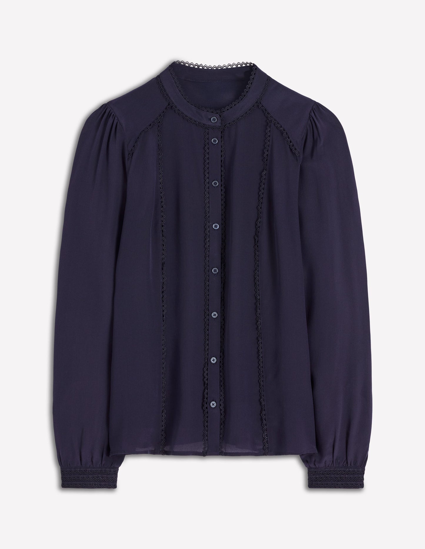 Rhea Seidenoberteil mit Besatz-Marineblau