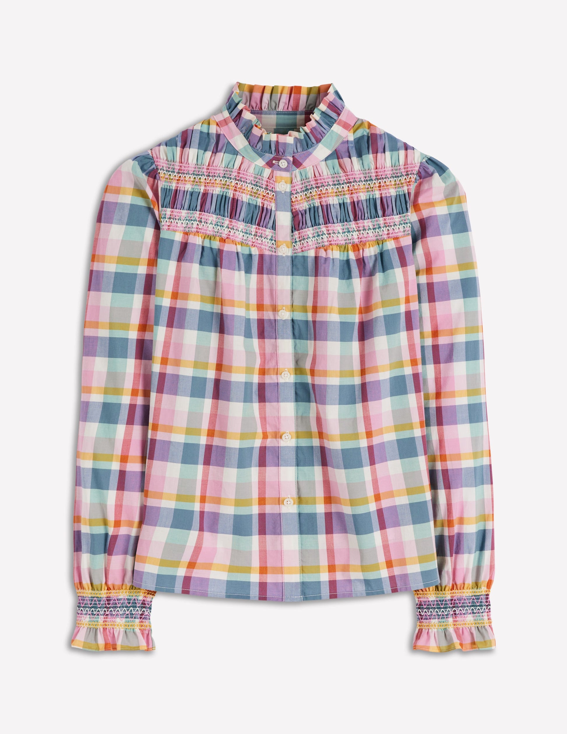 Esme Gesmoktes Oberteil mit Rüschen-Bunt Karomuster-7