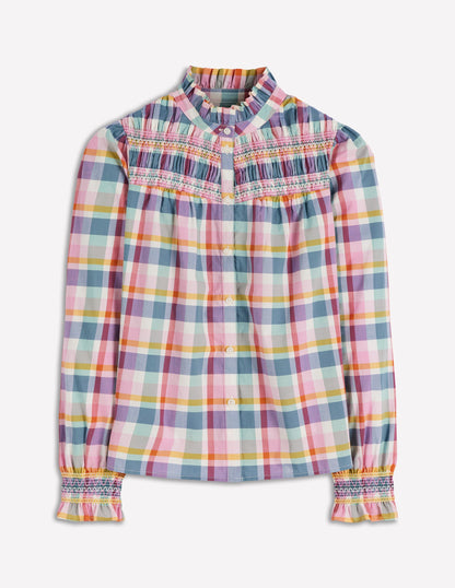 Esme Gesmoktes Oberteil mit Rüschen-Bunt Karomuster-7