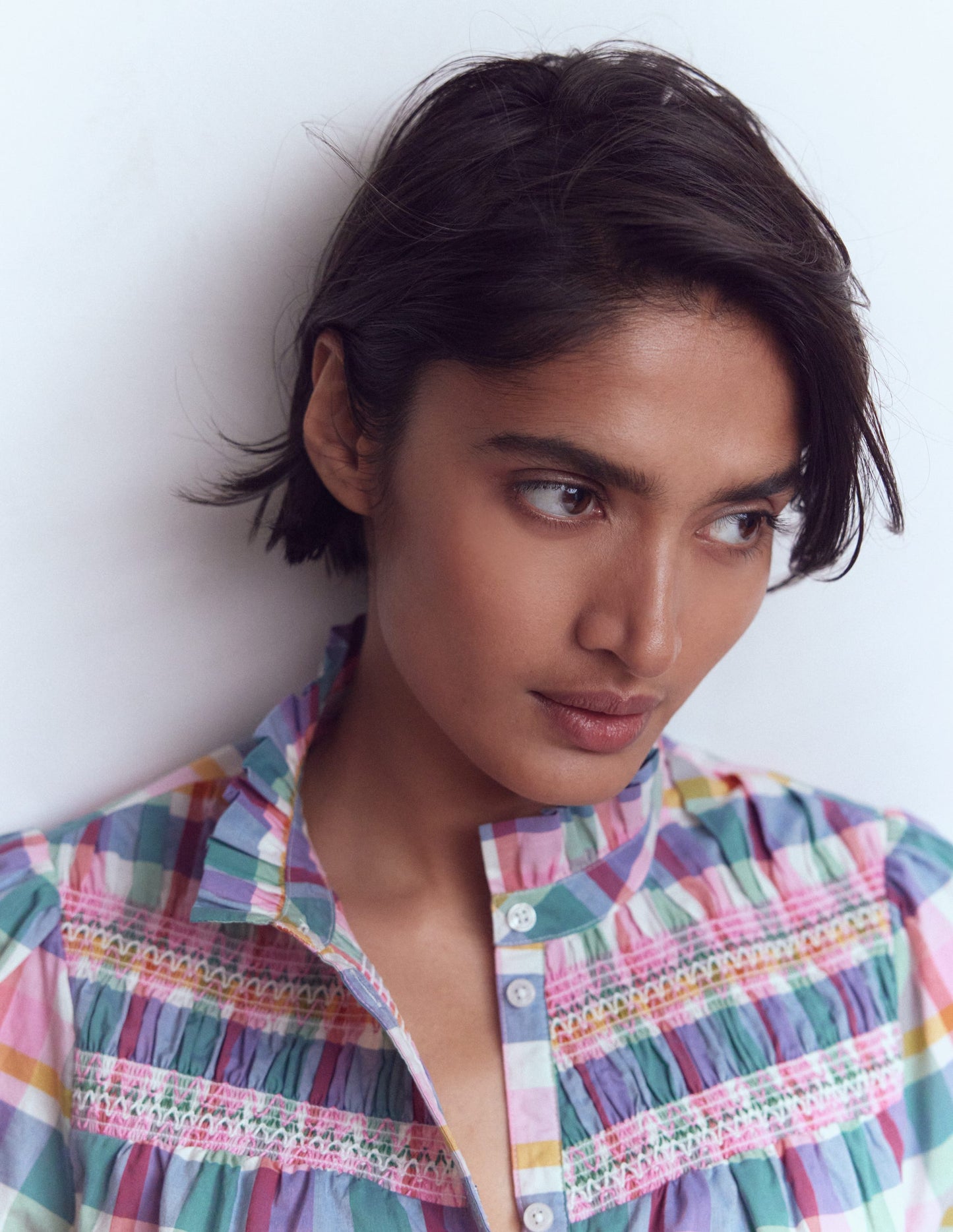 Esme Gesmoktes Oberteil mit Rüschen-Bunt Karomuster