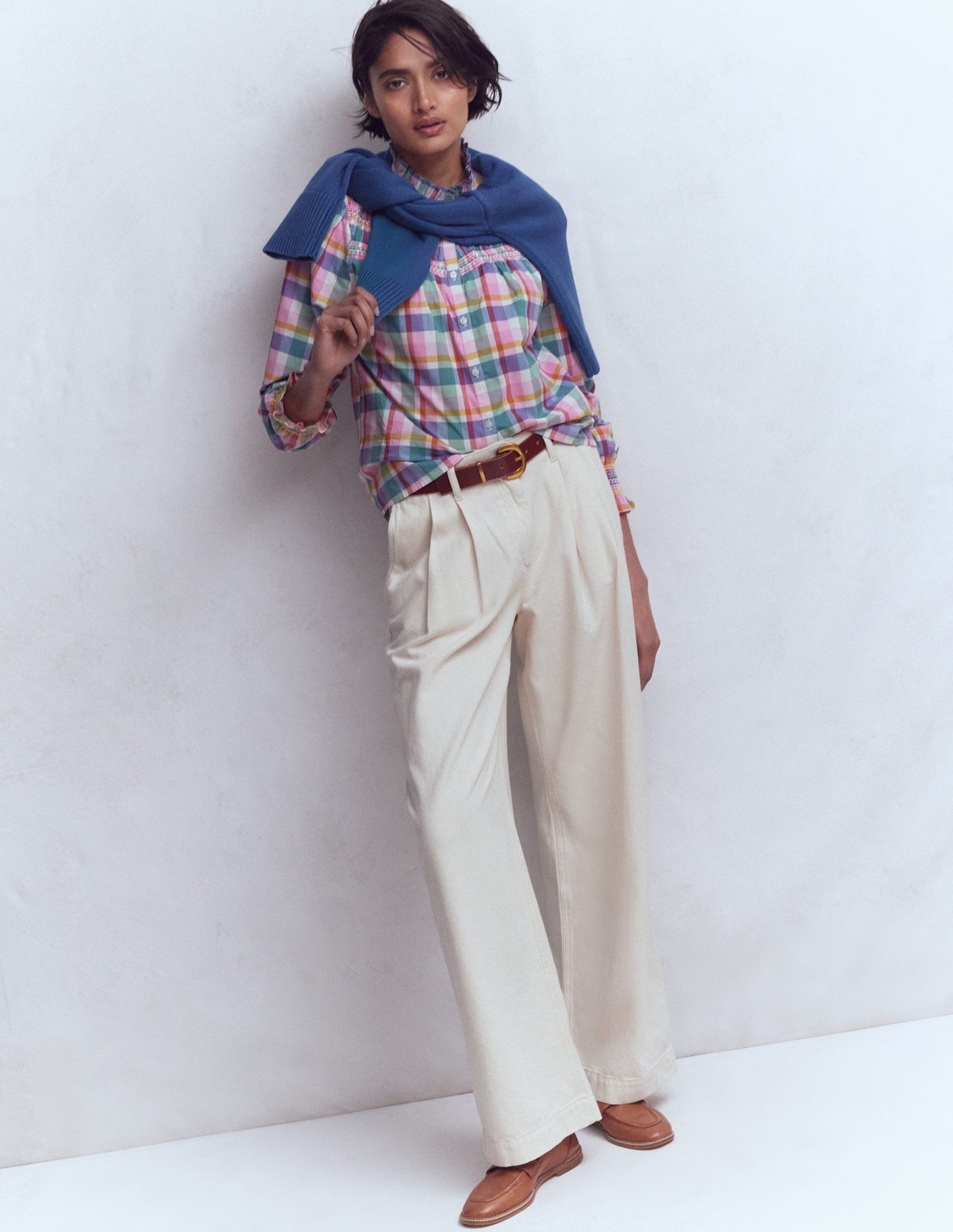 Esme Gesmoktes Oberteil mit Rüschen-Bunt Karomuster