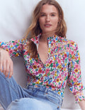Top Esme à smocks et volants-Multi, motif Blossoming Garden