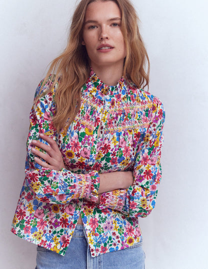 Top Esme à smocks et volants-Multi, motif Blossoming Garden-5