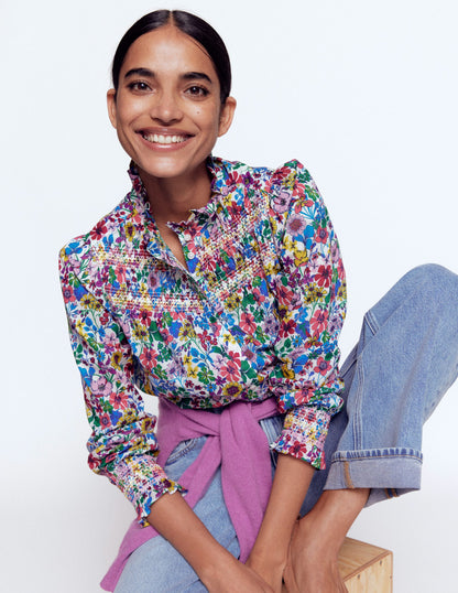 Top Esme à smocks et volants-Multi, motif Blossoming Garden-1