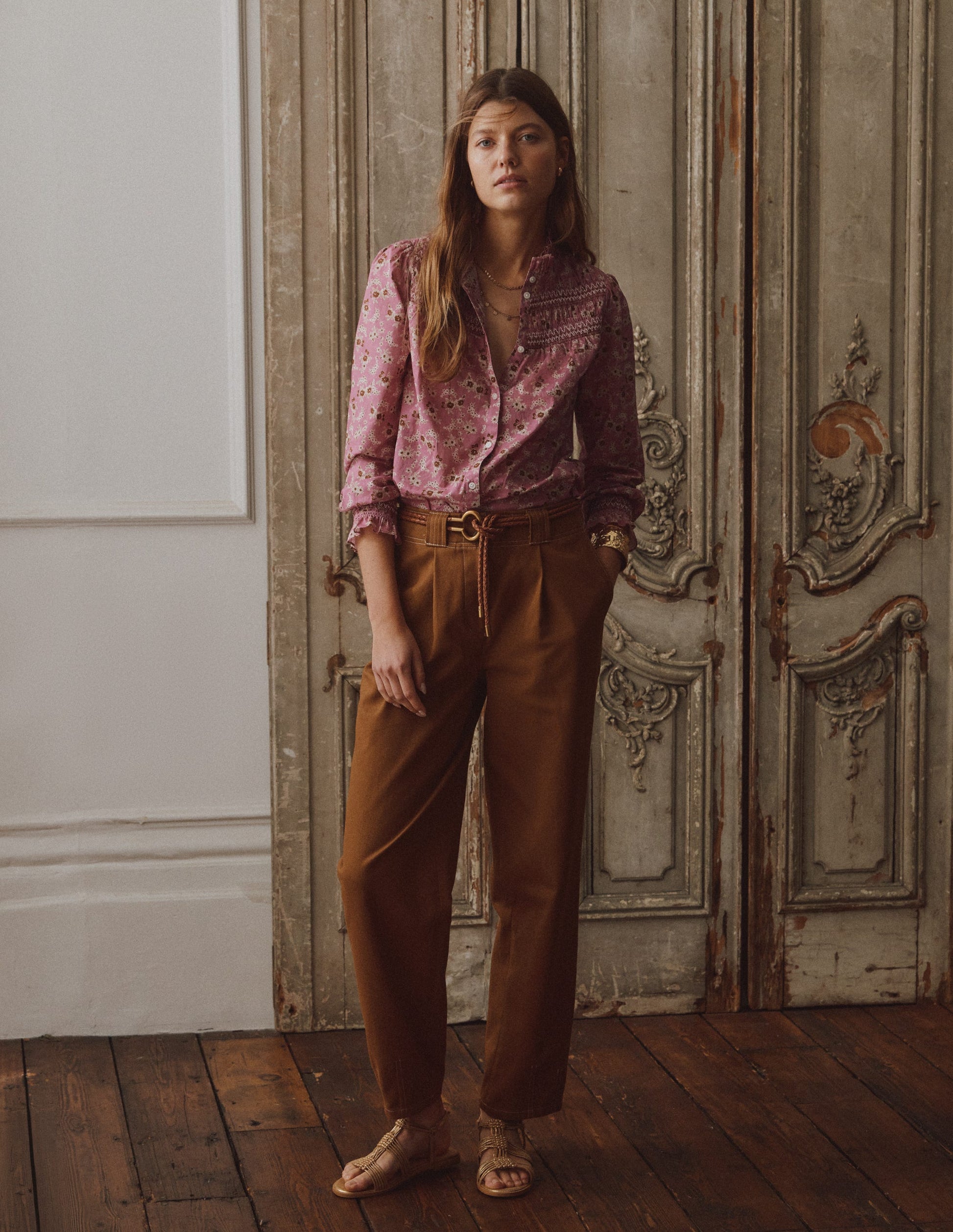 Esme Gesmoktes Oberteil mit Rüschen-Rosa, Kleine Blüten-1