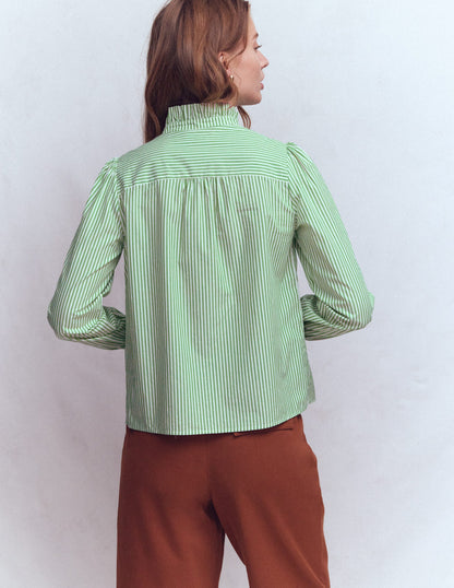 Top Esme à smocks et volants-Vert des Highlands, rayé ivoire-4