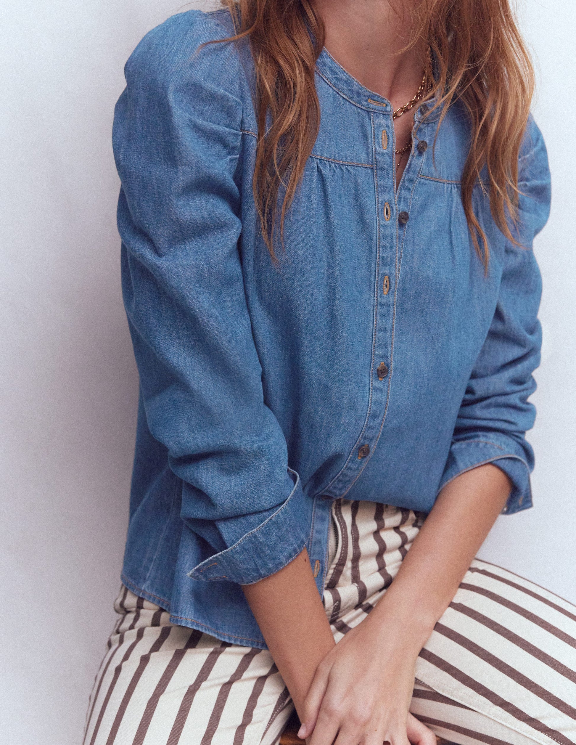 Chemise à manches gigot en jean-Vintage moyen-2