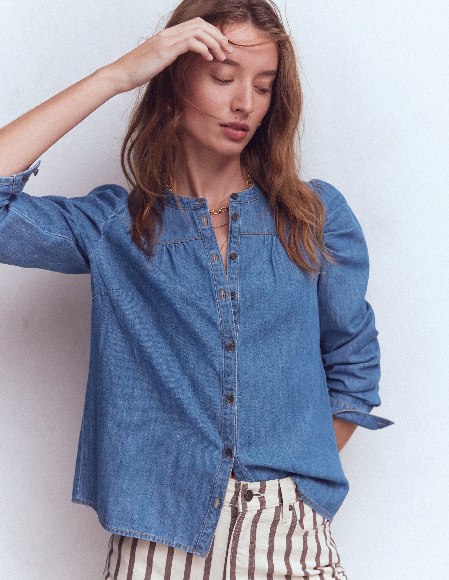 Chemise à manches gigot en jean-Vintage moyen