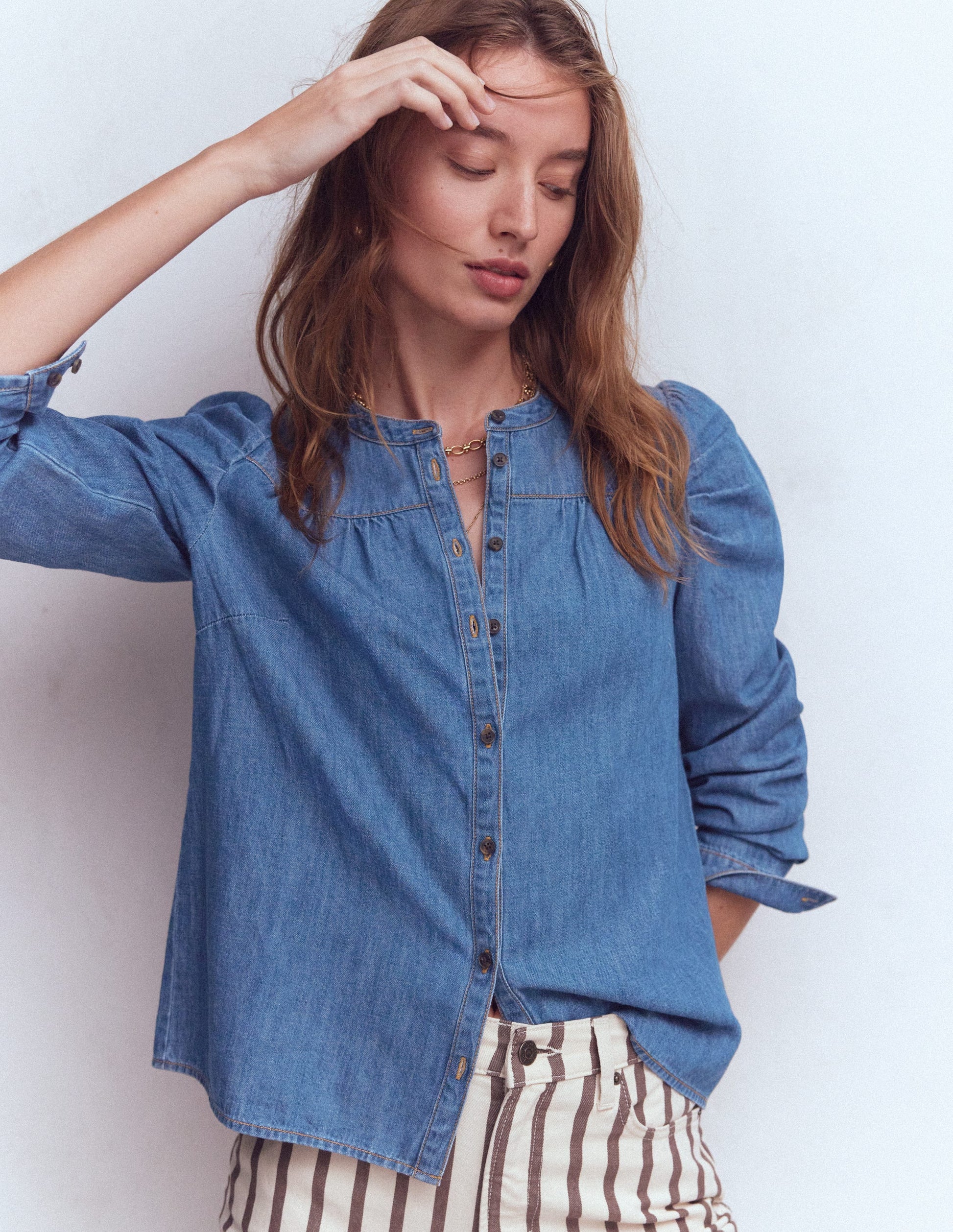 Chemise à manches gigot en jean-Vintage moyen-4