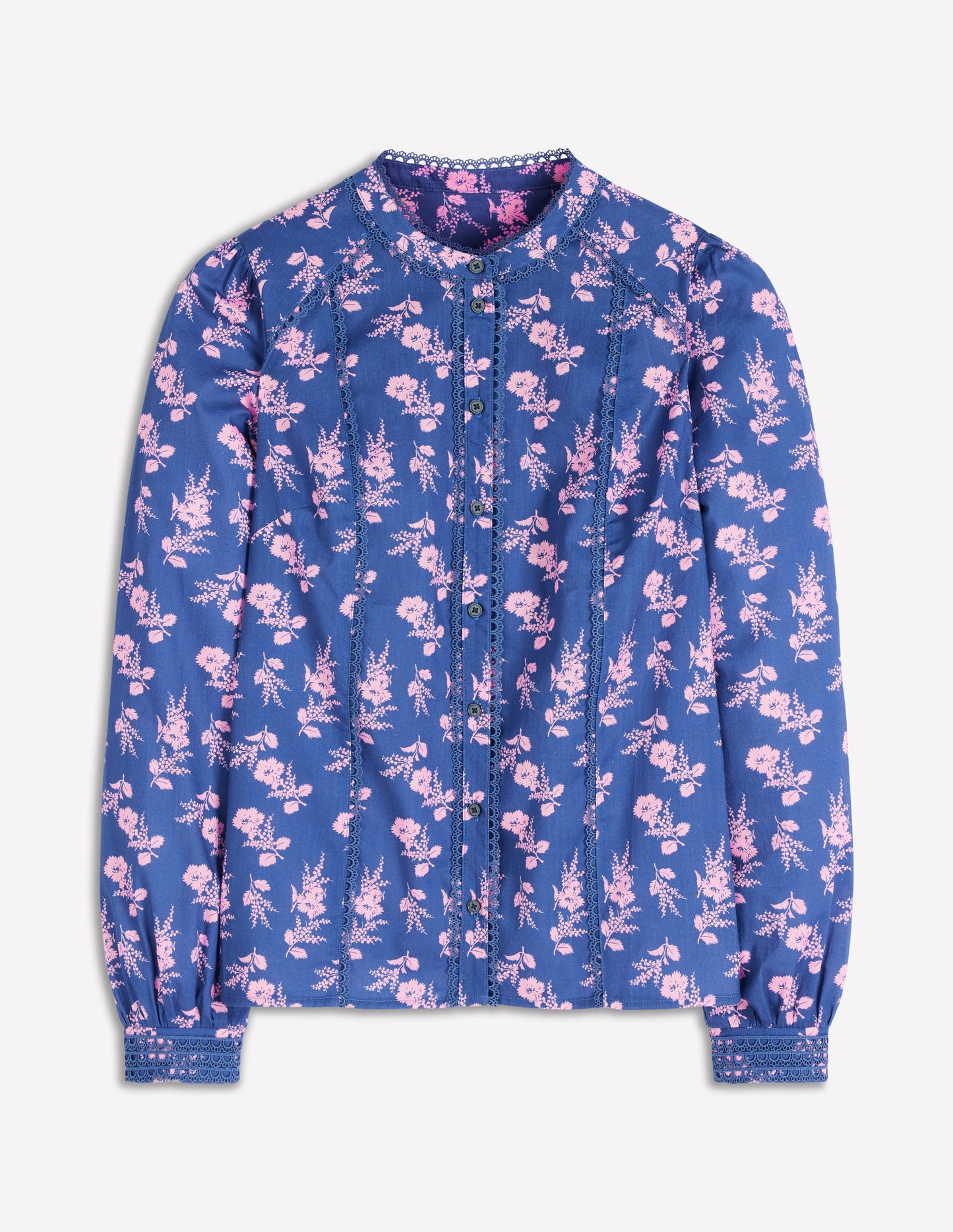 Rhea Baumwolloberteil mit Besatz-Blau, Blühender Zweig