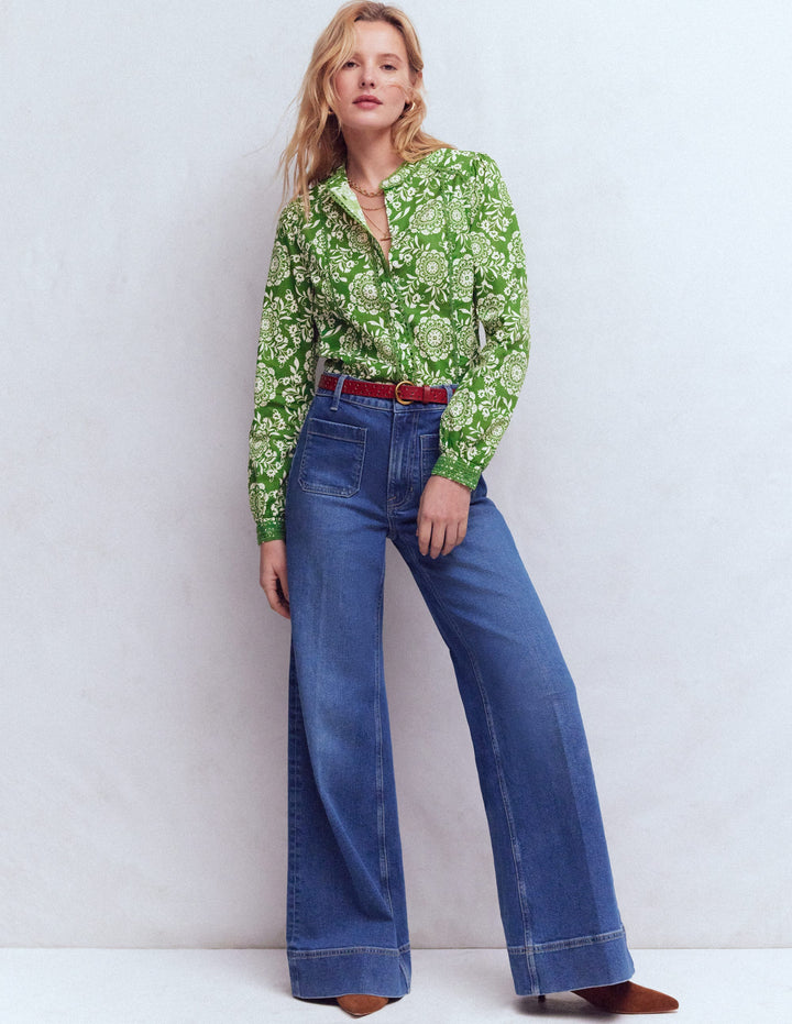 Rhea Baumwolloberteil mit Besatz-Grün Dobby