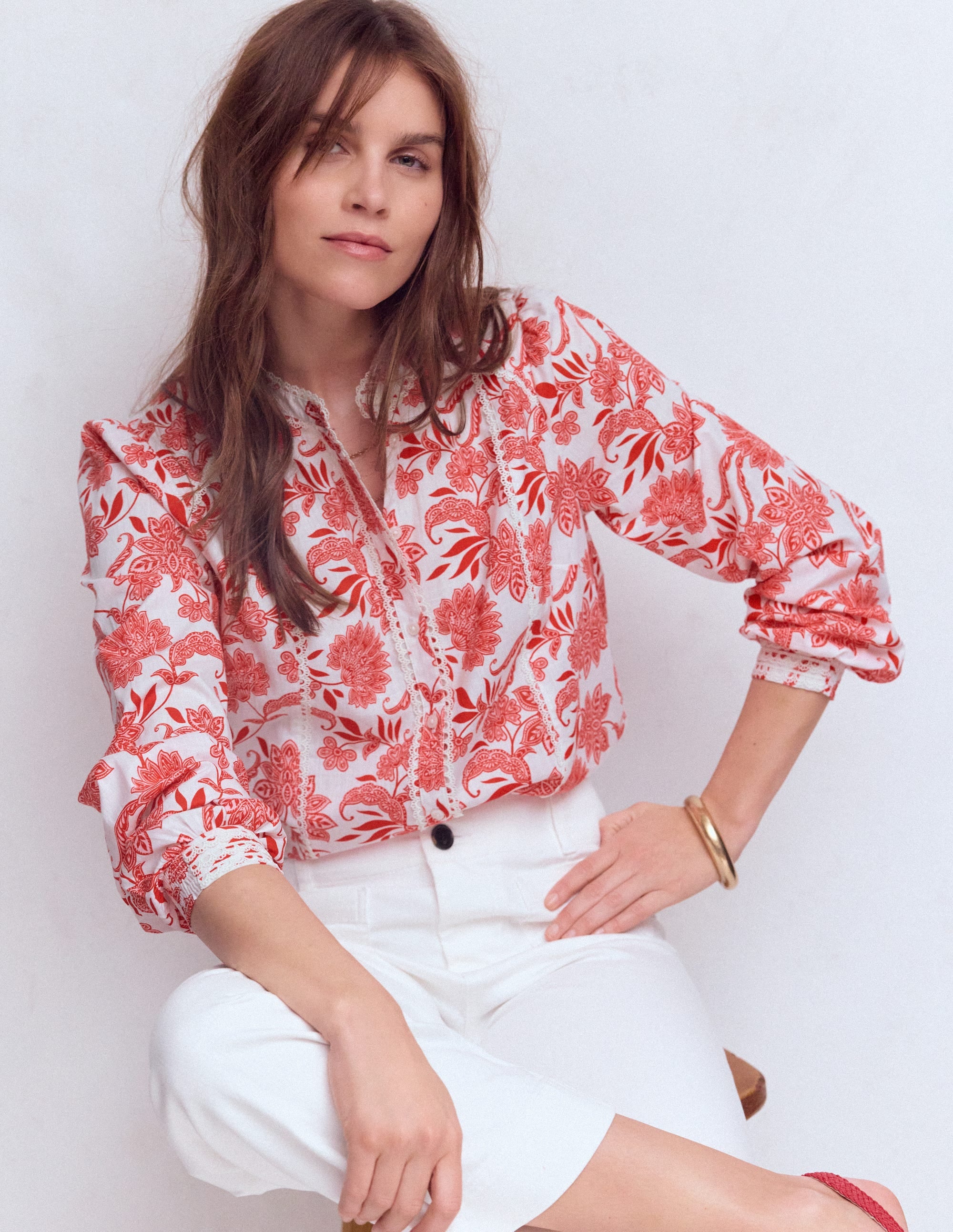 Rhea Baumwolloberteil mit Besatz-Rosa, Elegante Blüten - Image 1