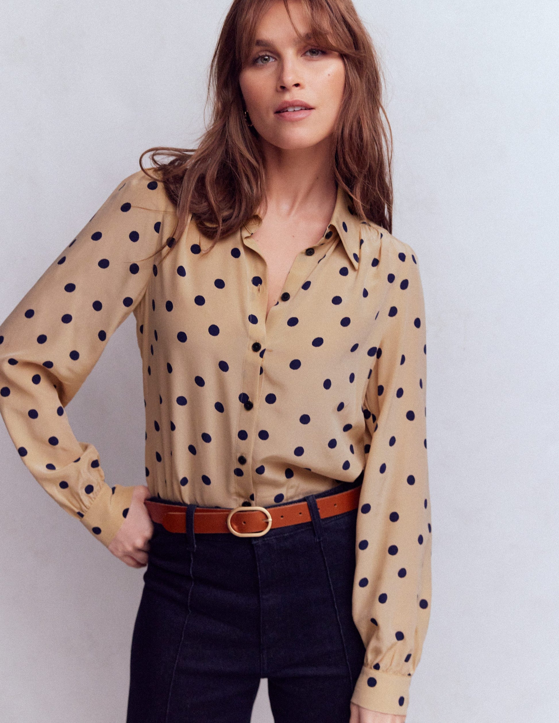 Sara Silk Shirt-Safari, Painted Dot-1