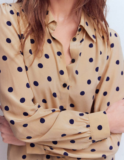 Sara Silk Shirt-Safari, Painted Dot-2