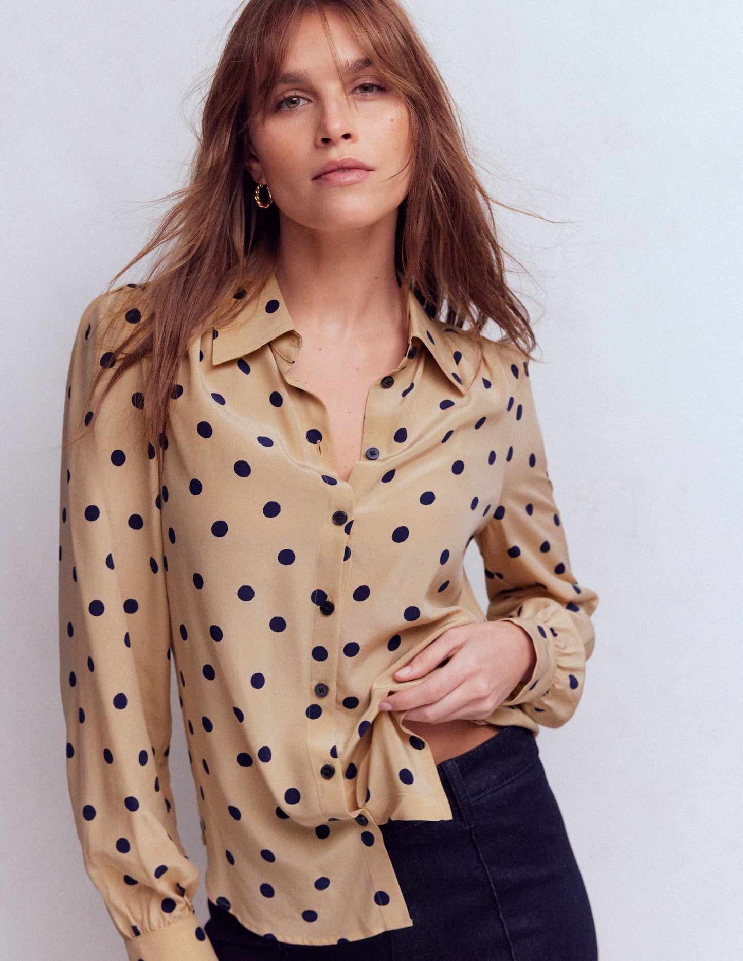 Sara Silk Shirt-Safari, Painted Dot