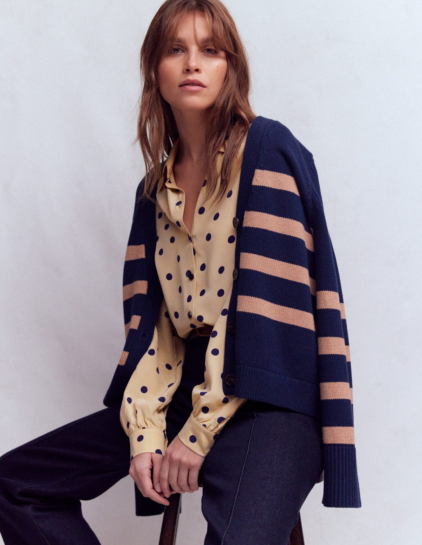 Sara Silk Shirt-Safari, Painted Dot