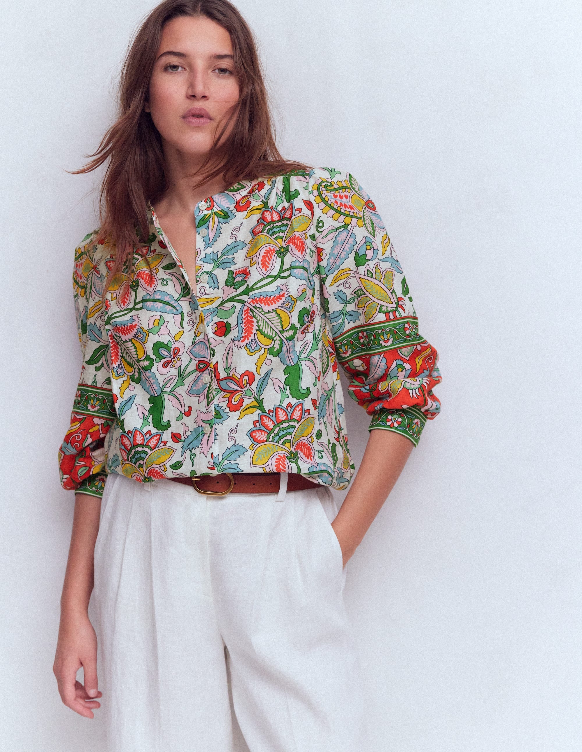 Top Alicia en lin-Multi, motif Botanical Trail - Image 1