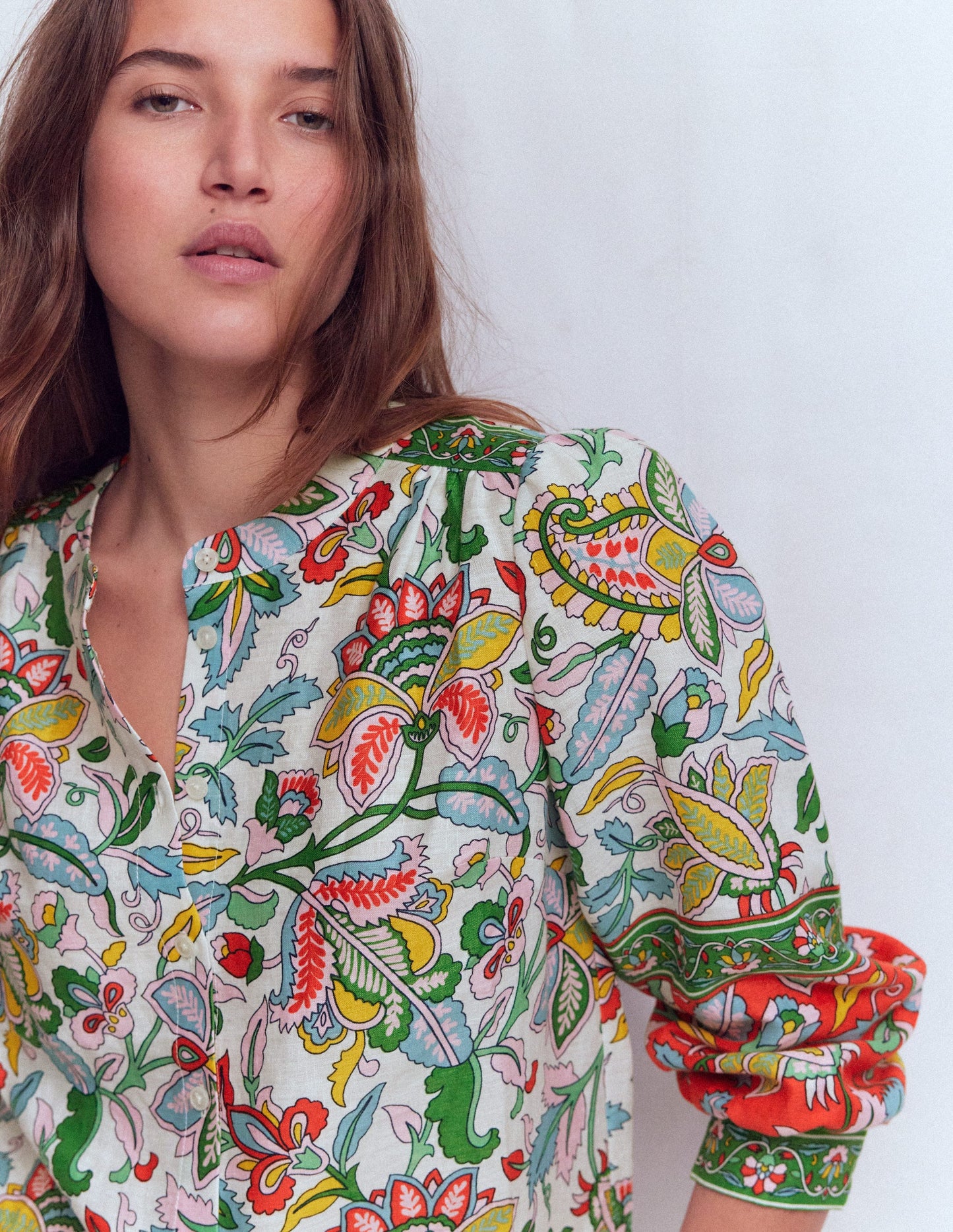 Top Alicia en lin-Multi, motif Botanical Trail