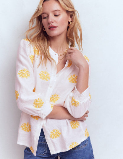 Alicia Oberteil aus Leinen-Weiß Gelbe Stickerei-2